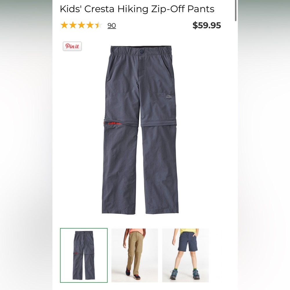 2 pair L.L. Bean Kids Cresta Hiking Zip Off Pants